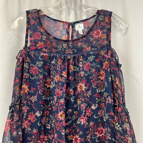 Dressbarn Women’s Cold Shoulder Floral Peasant Top Navy/Multi Size Small Petite - Picture 2 of 8